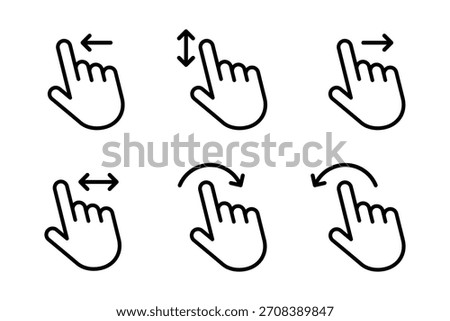 Hand finger gesture icon set, slide up down left right finger signs, swipe symbol