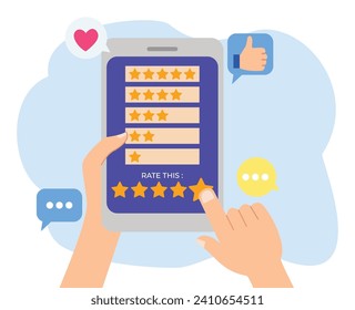 hand with finger give five star feedback on smartphone