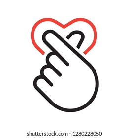 Hand, finger is heart shape. Simple line icon. Isolate on white background. Vector.