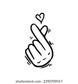 Hand finger in hearth shape hand drawn, Korean finger love shape, saranghae finger vector, illustration, icon