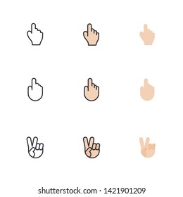 Hand and finger icons. Flat icon design vector. Outline icon set. Vector illustration.