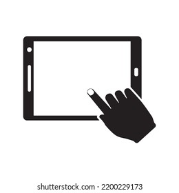 Hand finger ipad tablet icon | Black Vector illustration |