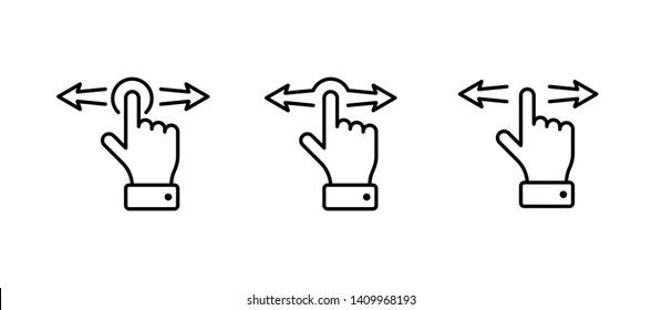 Hand finger left right horizontal swipe gestures icon set line vector illustration