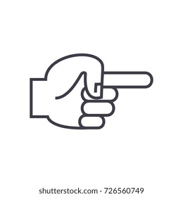 hand finger pointer back vector line icon, sign, illustration on background, editable strokes