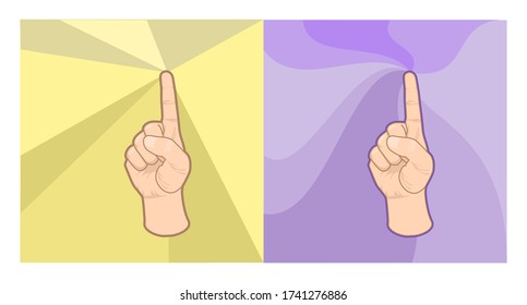 Hand or finger pointing up with color background. illustration vector of number one of finger symbol