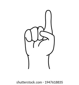 Hand finger pointing isolated on white. Line vector human hand gesture one finger.