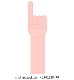 Hand with finger pointing isolated on white background.Number one.Index finger.Flat design.Sign, symbol, icon or logo isolated.Vector illustration.