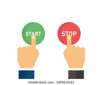 Hand with finger press start stop green and red button. Click icon vector. Press button icon vector. Electric power icon. EPS 10