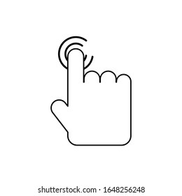 hand finger press touch screen button outline isolated on white background. vector illustration 