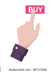 Hand, finger presses the button