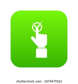 Hand finger pressing button with tick icon digital green for any design isolated on white vector illustration