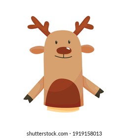 Hand or finger puppets play doll deer. Cartoon color toy for children theater, kids games. Vector cute and funny animal character, isolated icon on white background