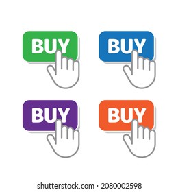 Mano con pulsaciones en el dedo compra el símbolo del icono del botón. Concepto de compras en línea. Ilustración del vector EPS 10 editable.