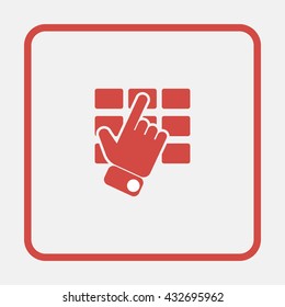 Hand and finger pushing button on a keypad.