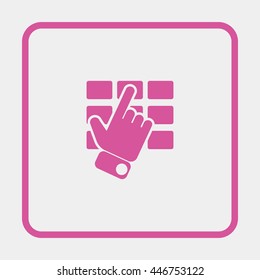 Hand and finger pushing button on a keypad.