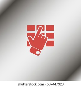 Hand and finger pushing button on a keypad.