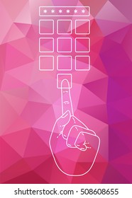 Hand and finger pushing button on keypad. Hand touches ATM button 