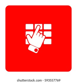 Hand and finger pushing button on a keypad.