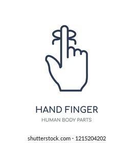 Hand finger with a ribbon icon. Hand finger with a ribbon linear symbol design from Human Body Parts collection.