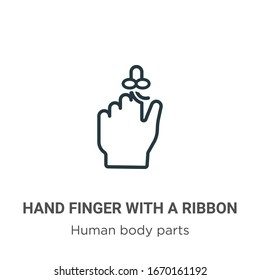 Hand finger with a ribbon outline vector icon. Thin line black hand finger with a ribbon icon, flat vector simple element illustration from editable human body parts concept isolated stroke on white 