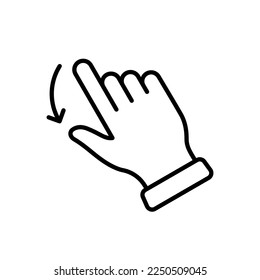 Hand Finger Swipe and Drag Down Line Icon. Pinch Screen, Rotate on Screen Linear Pictogram. Gesture Slide Down Outline Icon. Editable Stroke. Isolated Vector Illustration.