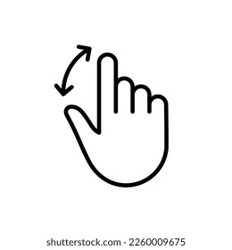 Hand Finger Swipe and Drag Up and Down Line Icon. Pinch Screen, Rotate on Screen Linear Pictogram. Gesture Slide Down and Up Outline Icon. Editable Stroke. Isolated Vector Illustration.