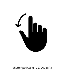 Hand Finger Swipe and Drag Down Silhouette Icon. Pinch Screen, Rotate on Screen Glyph Pictogram. Gesture Slide Down Icon. Isolated Vector Illustration.