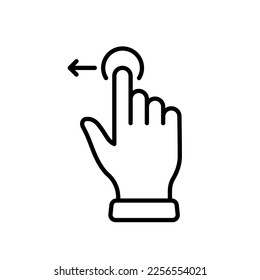 Hand Finger Swipe and Drag Left Line Icon. Pinch Screen, Rotate on Screen Linear Pictogram. Gesture Slide Left Outline Icon. Editable Stroke. Isolated Vector Illustration.