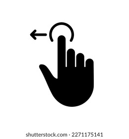 Hand Finger Swipe und ziehen Sie links Silhouette Symbol. Pinch Screen, Rotate on Screen Glyph Piktogramm. Das linke Symbol der Gesture Slide. Einzelne Vektorgrafik.