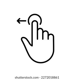 Hand Finger Swipe and Drag Left Line Icon. Pinch Screen, Rotate on Screen Linear Pictogram. Gesture Slide Left Outline Icon. Editable Stroke. Isolated Vector Illustration.