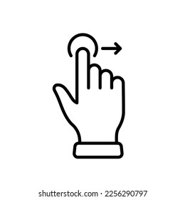 Hand Finger Swipe and Drag Right Line Icon. Pinch Screen, Rotate on Screen Linear Pictogram. Gesture Slide Right Outline Icon. Editable Stroke. Isolated Vector Illustration.