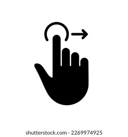 Hand Finger Swipe and Drag Right Silhouette Icon. Pinch Screen, Rotate on Screen Glyph Pictogram. Gesture Slide Right Icon. Isolated Vector Illustration.