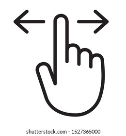 Hand with finger swiping or swipe left and right gesture line art vector icon for apps and websites