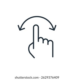Hand with finger swiping or swipe left and right gesture line art for apps and websites. Vector linear illustration icon isolated on white background.