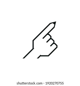 Hand and finger tip in the form of a pencil. Vector symbol