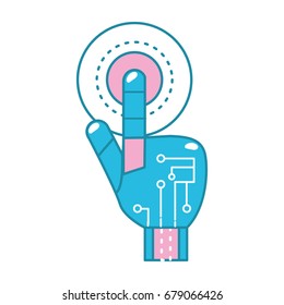 hand with finger touch and circuits digital connection