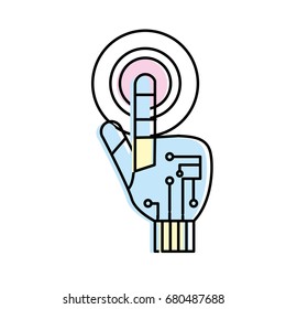 hand with finger touch and circuits digital connection