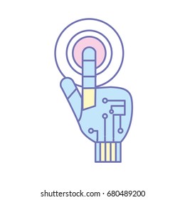 hand with finger touch and circuits digital connection