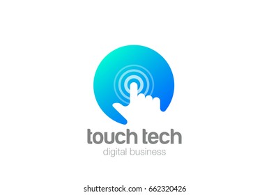  
Hand Finger Touch screen digital tech Logotype concept. Circle shape abstract icon.