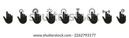 Hand Finger Touch, Swipe, Click, Press and Tap Silhouette Icon Set. Gesture Slide Left and Right Black Solid Icon. Double Click and Tap Glyph Sign. Isolated Vector Illustration.