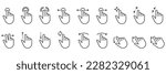 Hand Finger Touch, Swipe and Drag Outline Icon Set. Pinch Screen, Rotate Up Down on Screen Line Sign. Gesture Slide Left and Right Linear Pictogram. Editable Stroke. Isolated Vector Illustration.