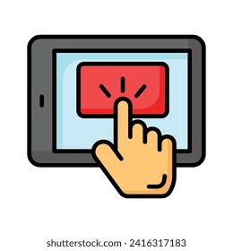 Pantalla móvil con toque de dedo de mano, icono de concepto de usabilidad