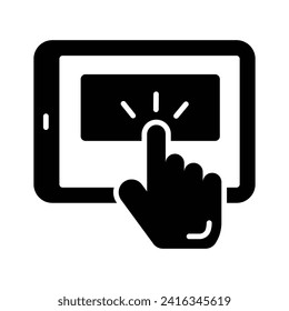 Pantalla móvil con toque de dedo de mano, icono de concepto de usabilidad