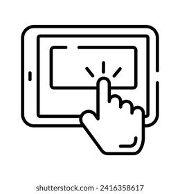 Hand finger touching mobile screen, concept icon of usability