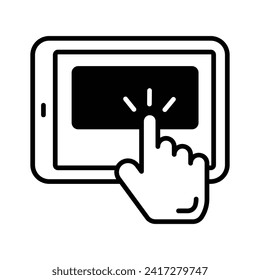 Pantalla móvil con toque de dedo de mano, icono de concepto de usabilidad