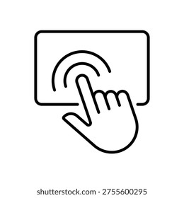 Hand finger touching mobile screen, concept icon of usability, Outline Style Vector Symbol