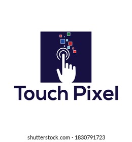 Hand with Finger Touching Screen.  Technology Logo Design Vector Template.