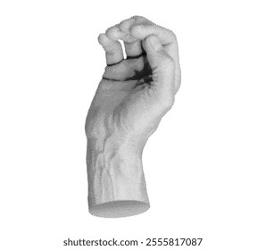 Hand with fingers bent like, showing a gripping gesture. Isolated on a white background. Halftone dotted retro style vector