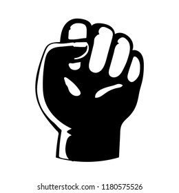 Hand with fingers folded into a fist pointing up, raised hand showing a fist, a symbol of strength and superiority, success, struggle for its dip, sketch black