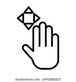 Hand fingers gesture swipe rotate icon linear logo mark in black and white
